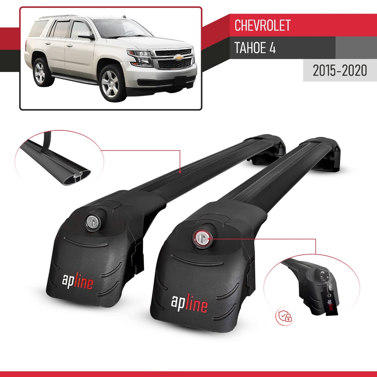 ACE-2 Dakdrager bagagedrager compatibel met Chevrolet Tahoe 4 2015-2020 Spoorstaven Zwart Aluminium 2 Staven