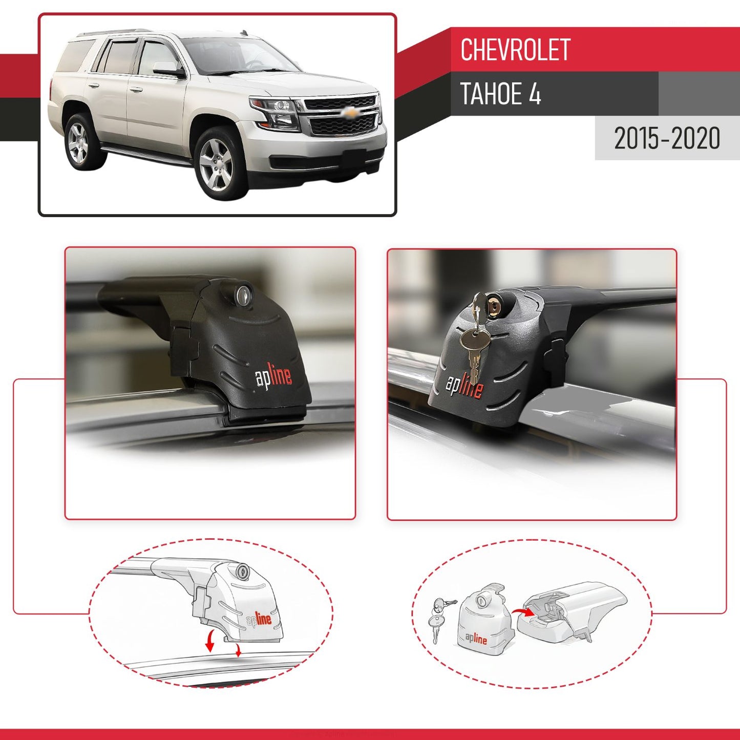 ACE-2 Dakdrager bagagedrager compatibel met Chevrolet Tahoe 4 2015-2020 Spoorstaven Zwart Aluminium 2 Staven