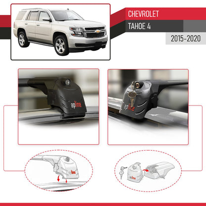 ACE-2 Dakdrager bagagedrager compatibel met Chevrolet Tahoe 4 2015-2020 Spoorstaven Zwart Aluminium 2 Staven
