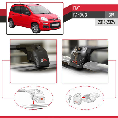 ACE-2 Dakdrager bagagedrager compatibel met Fiat Panda 3 (319) 2012-2024 Spoorstaven Zwart Aluminium 2 Staven