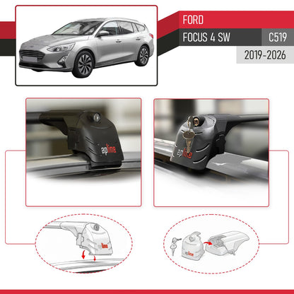ACE-2 Dakdrager bagagedrager compatibel met Ford Focus 4 (C519) SW 2019-2025 Spoorstaven Zwart Aluminium 2 Staven