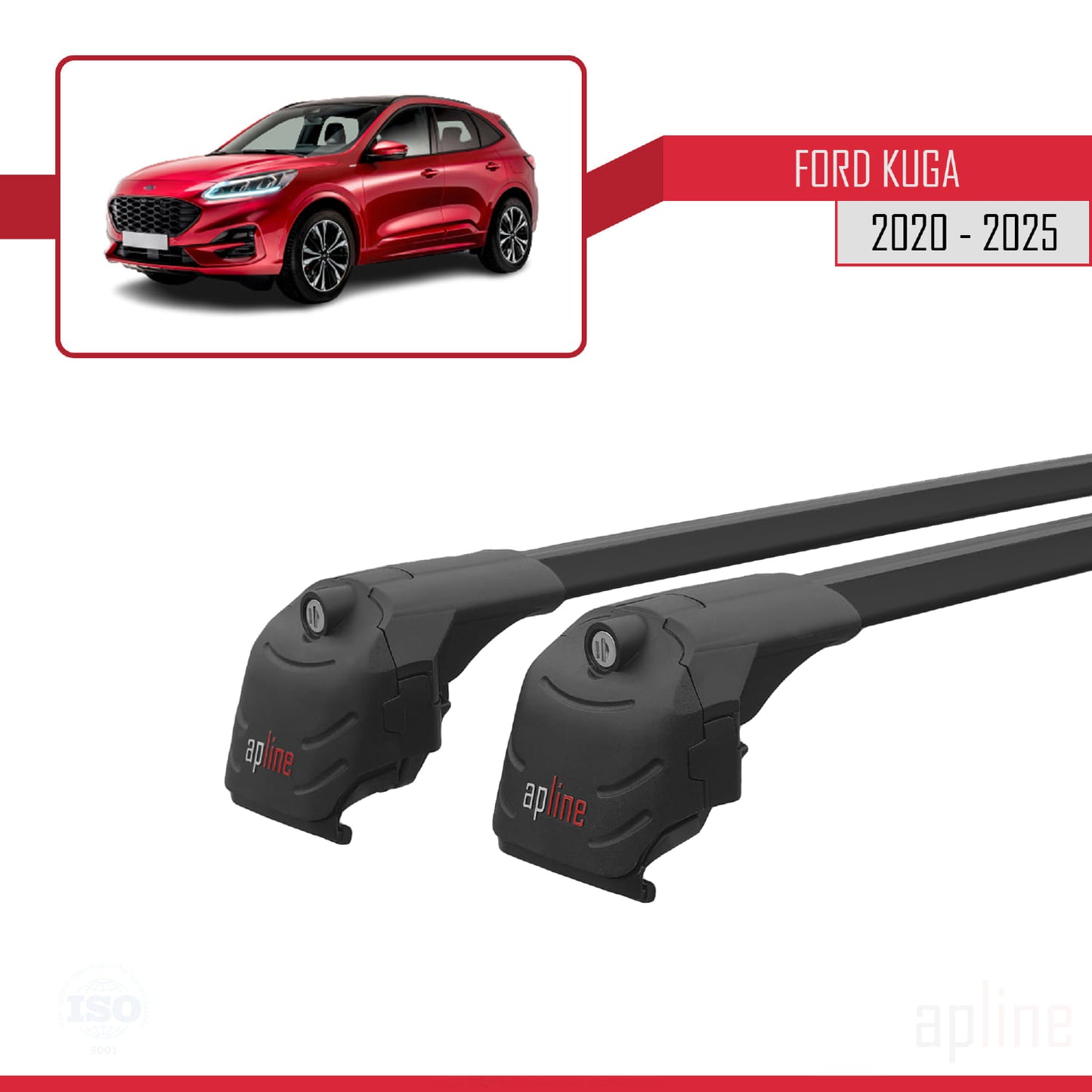 Compatible avec Ford Kuga 3 (CX482) 2020-2025 ACE-2 Barres de Toit Railing Porte-Bagages de Voiture Noir Aluminium 2 Barres