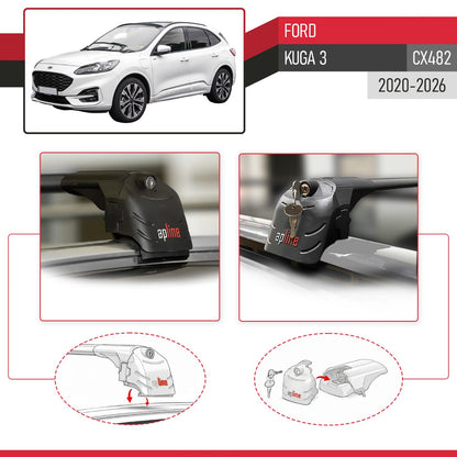 ACE-2 Dakdrager bagagedrager compatibel met Ford Kuga 3 (CX482) 2020-2025 Spoorstaven Zwart Aluminium 2 Staven