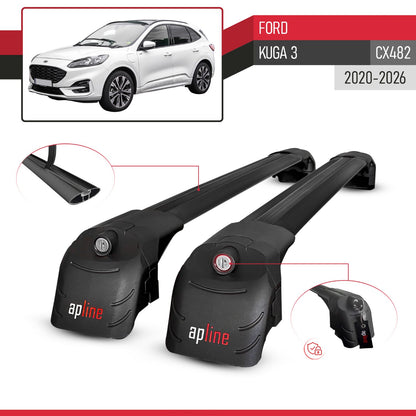 ACE-2 Dakdrager bagagedrager compatibel met Ford Kuga 3 (CX482) 2020-2025 Spoorstaven Zwart Aluminium 2 Staven