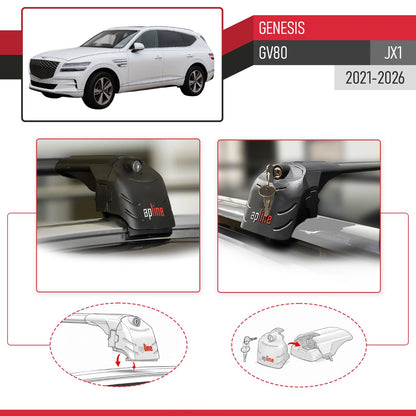 ACE-2 Dakdrager bagagedrager compatibel met Genesis GV80 (JX1) 2021-2025 Spoorstaven Zwart Aluminium 2 Staven