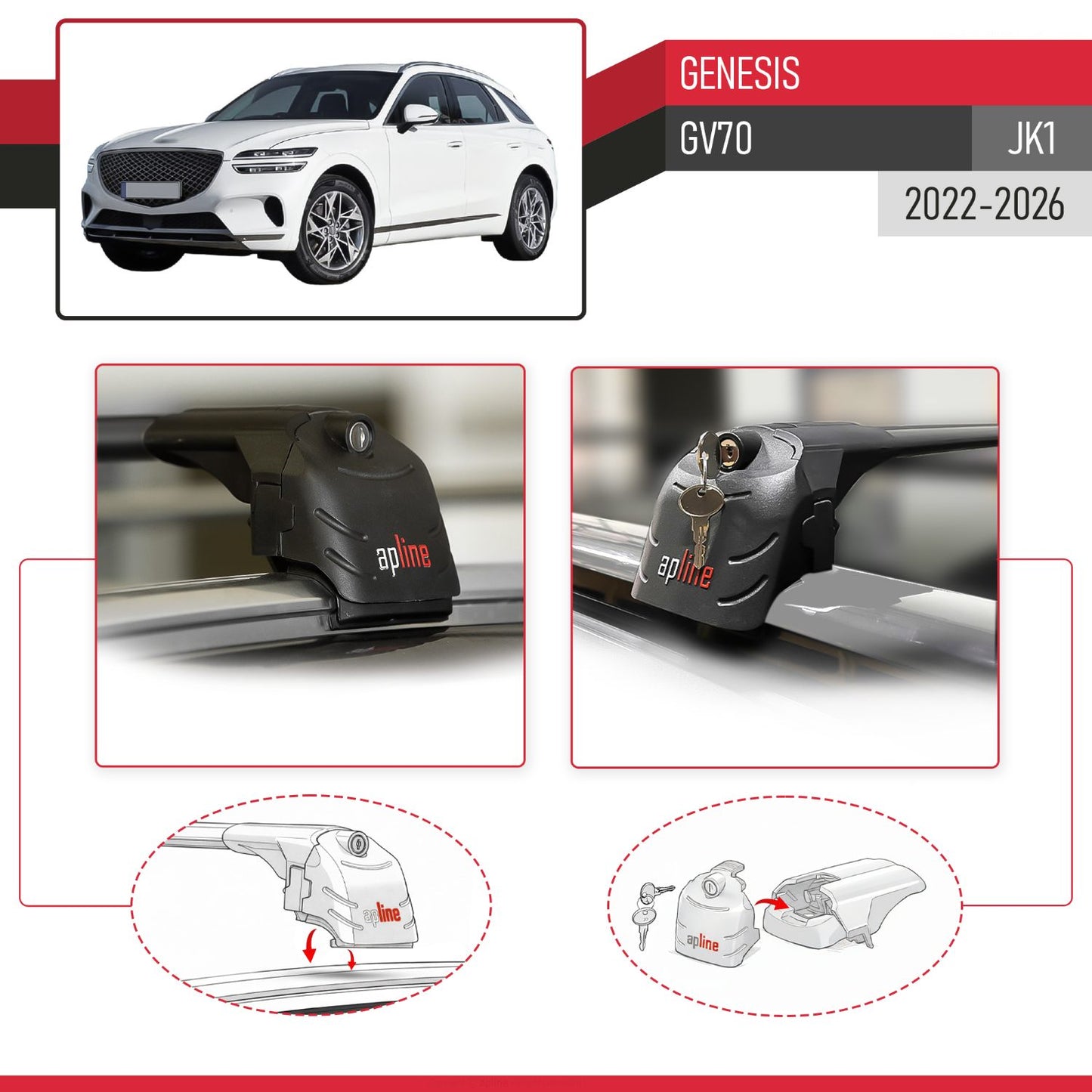 ACE-2 Dakdrager bagagedrager compatibel met Genesis GV70 (JK1) 2022-2025 Spoorstaven Zwart Aluminium 2 Staven