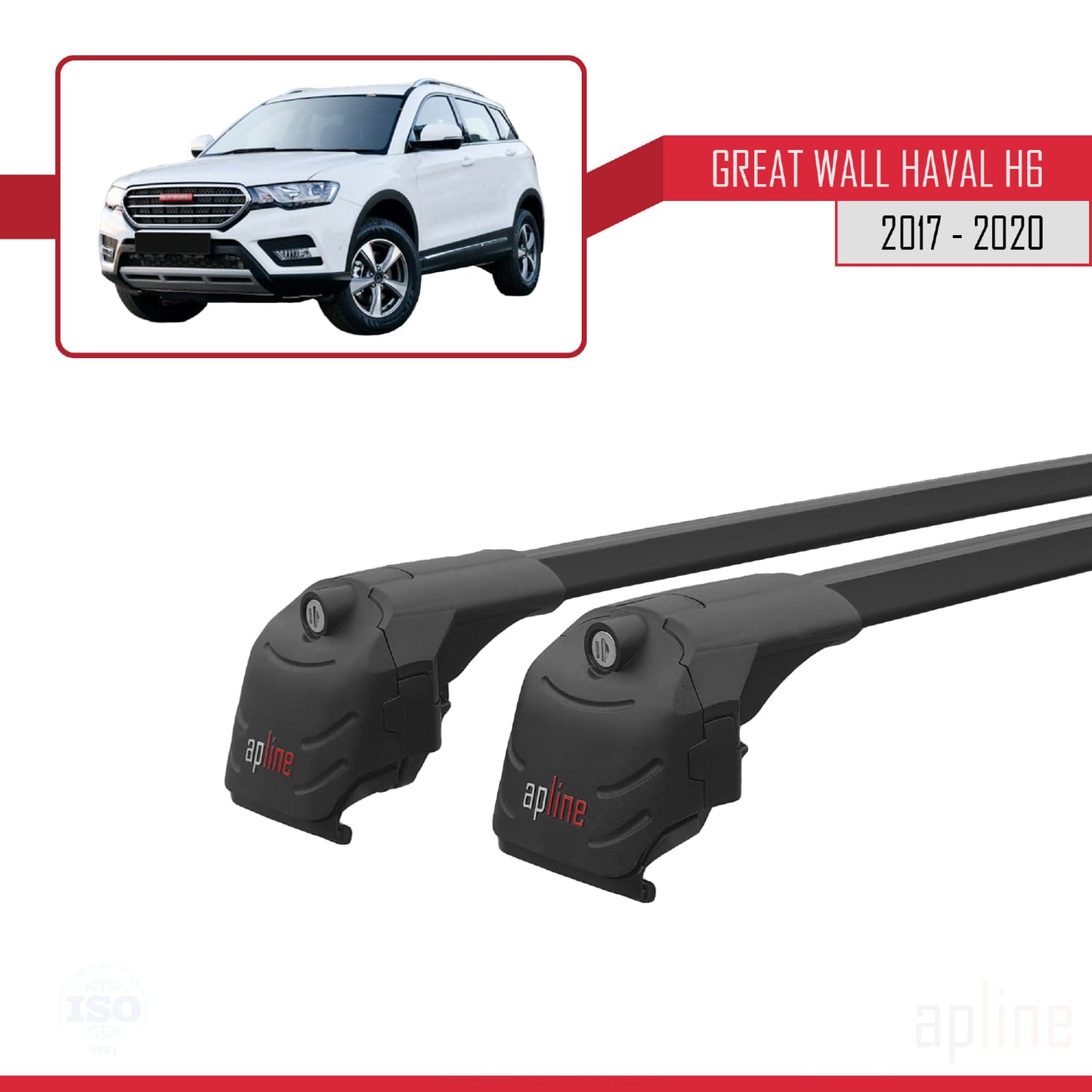 Compatible with Great Wall Haval H6 Pre-Facelift 2017-2020 ACE-2 Car Roof Rack Cross Bar Black Aluminium 2 Bars