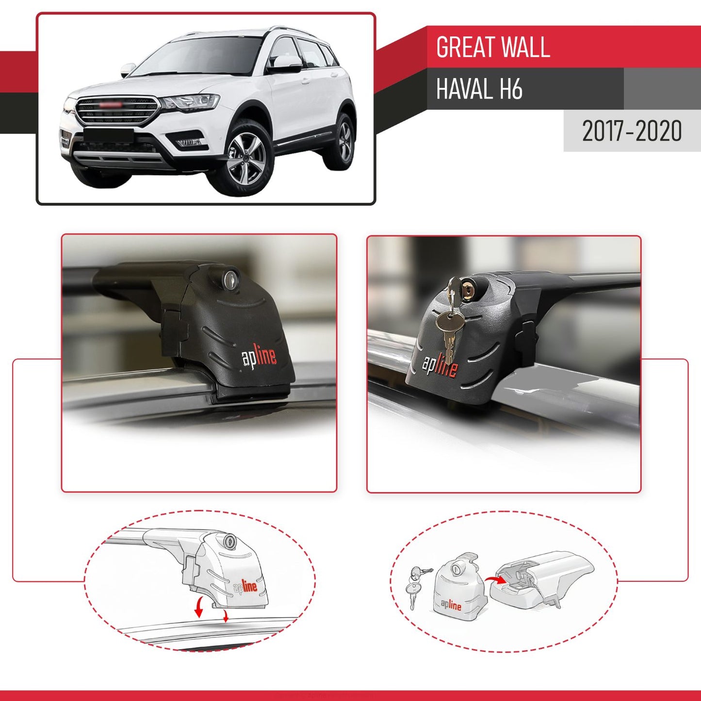 Compatible with Great Wall Haval H6 Pre-Facelift 2017-2020 ACE-2 Car Roof Rack Cross Bar Black Aluminium 2 Bars