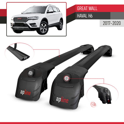 Compatible with Great Wall Haval H6 Pre-Facelift 2017-2020 ACE-2 Car Roof Rack Cross Bar Black Aluminium 2 Bars