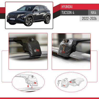 ACE-2 Dakdrager bagagedrager compatibel met Hyundai Tucson 4 (NX4) 2022-2025 Spoorstaven Zwart Aluminium 2 Staven