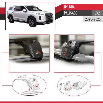 ACE-2 Dakdrager bagagedrager compatibel met Hyundai Palisade (LX2) 2020-2025 Spoorstaven Zwart Aluminium 2 Staven