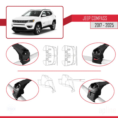 Compatible with Jeep Compass 2017-2025 ACE-2 Car Roof Rack Cross Bar Black Aluminium 2 Bars