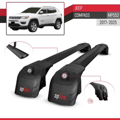 ACE-2 Dakdrager bagagedrager compatibel met Jeep Compass 2017-2025 Spoorstaven Zwart Aluminium 2 Staven
