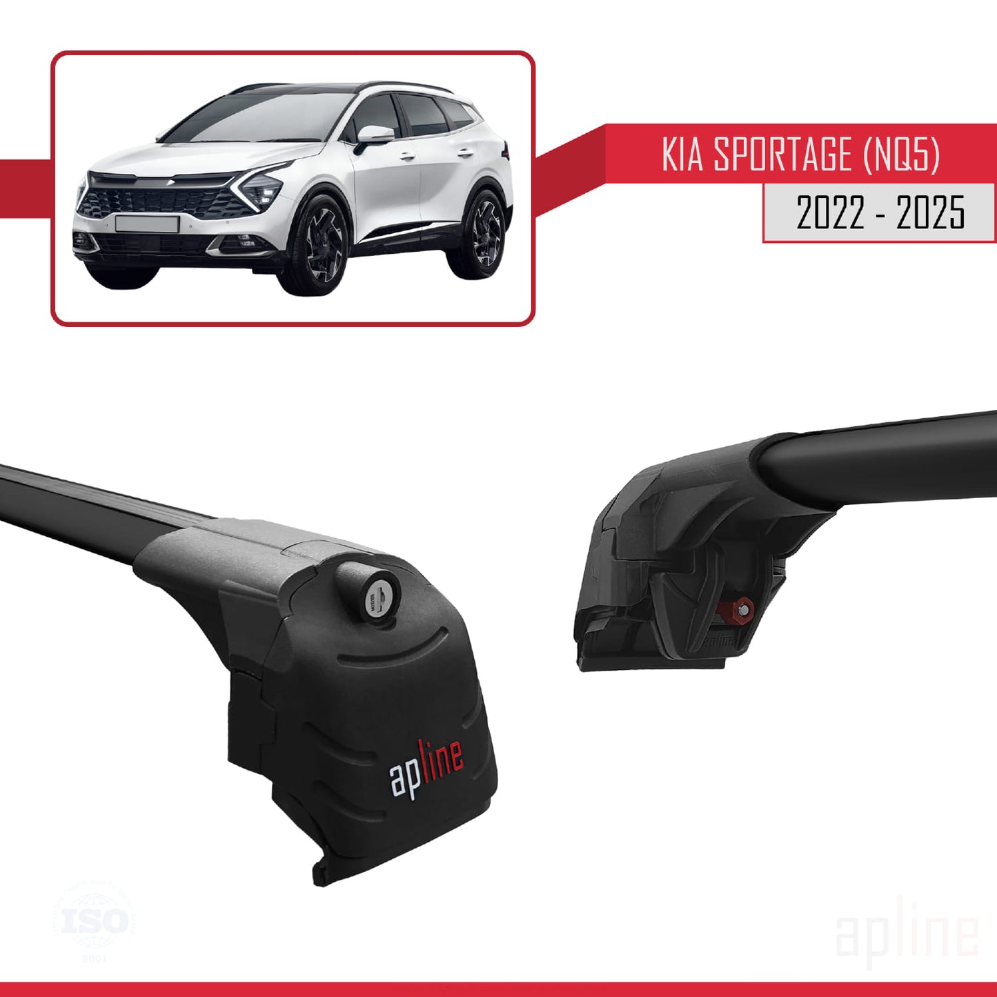 ACE-2 Dakdrager bagagedrager compatibel met Kia Sportage 5 (NQ5) 2022-2025 Spoorstaven Zwart Aluminium 2 Staven