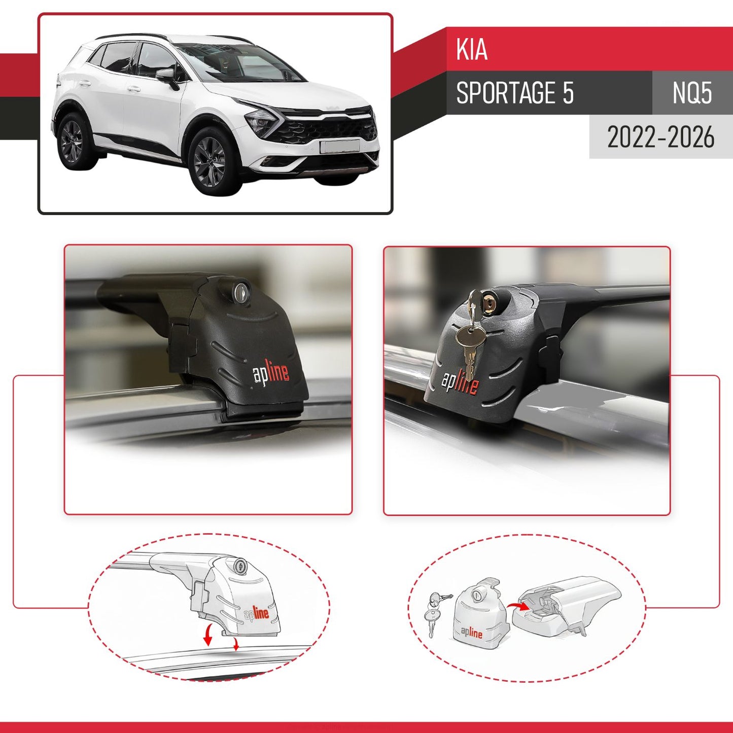 ACE-2 Dakdrager bagagedrager compatibel met Kia Sportage 5 (NQ5) 2022-2025 Spoorstaven Zwart Aluminium 2 Staven