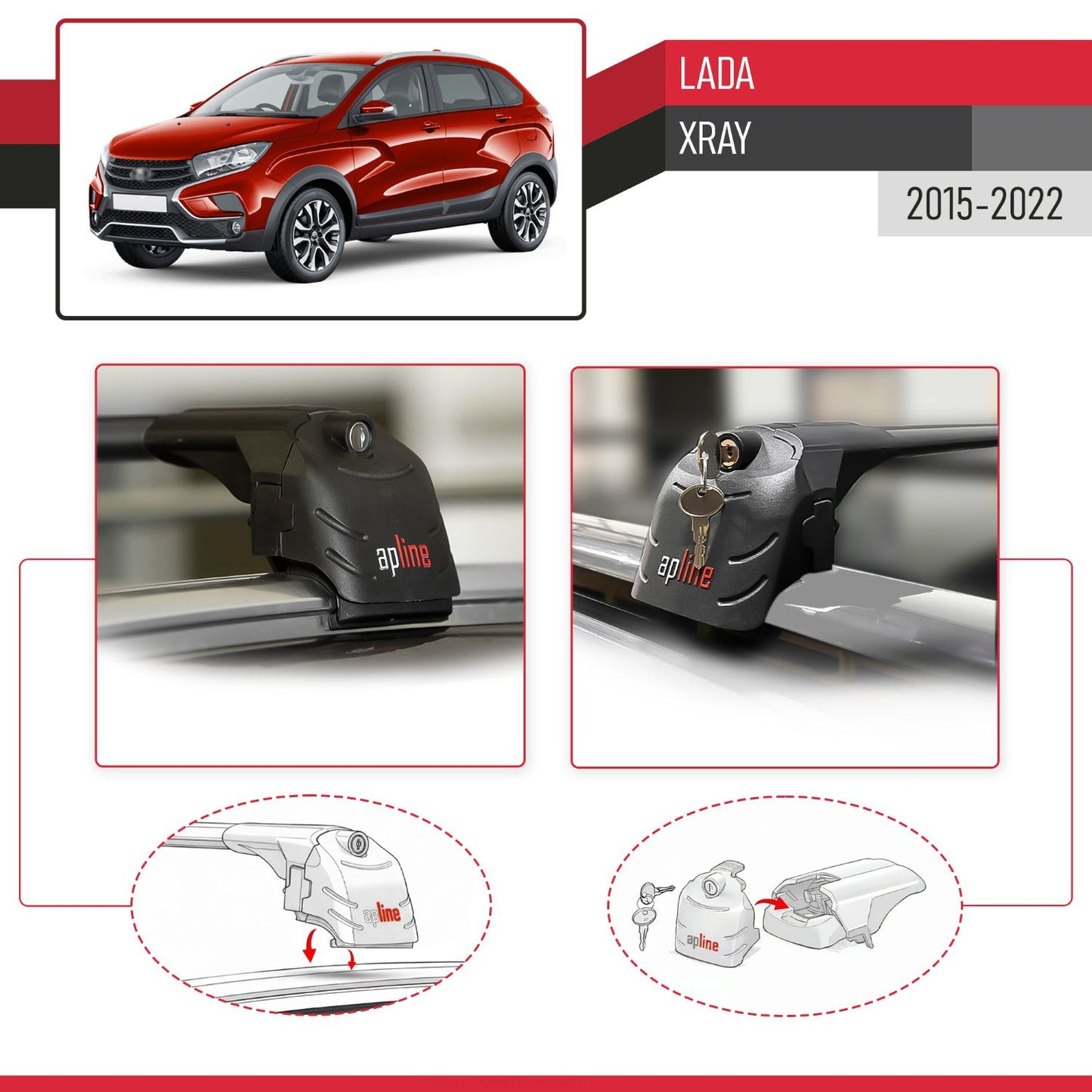 Compatible with Lada Xray 2015-2022 ACE-2 Car Roof Rack Cross Bar Black Aluminium 2 Bars