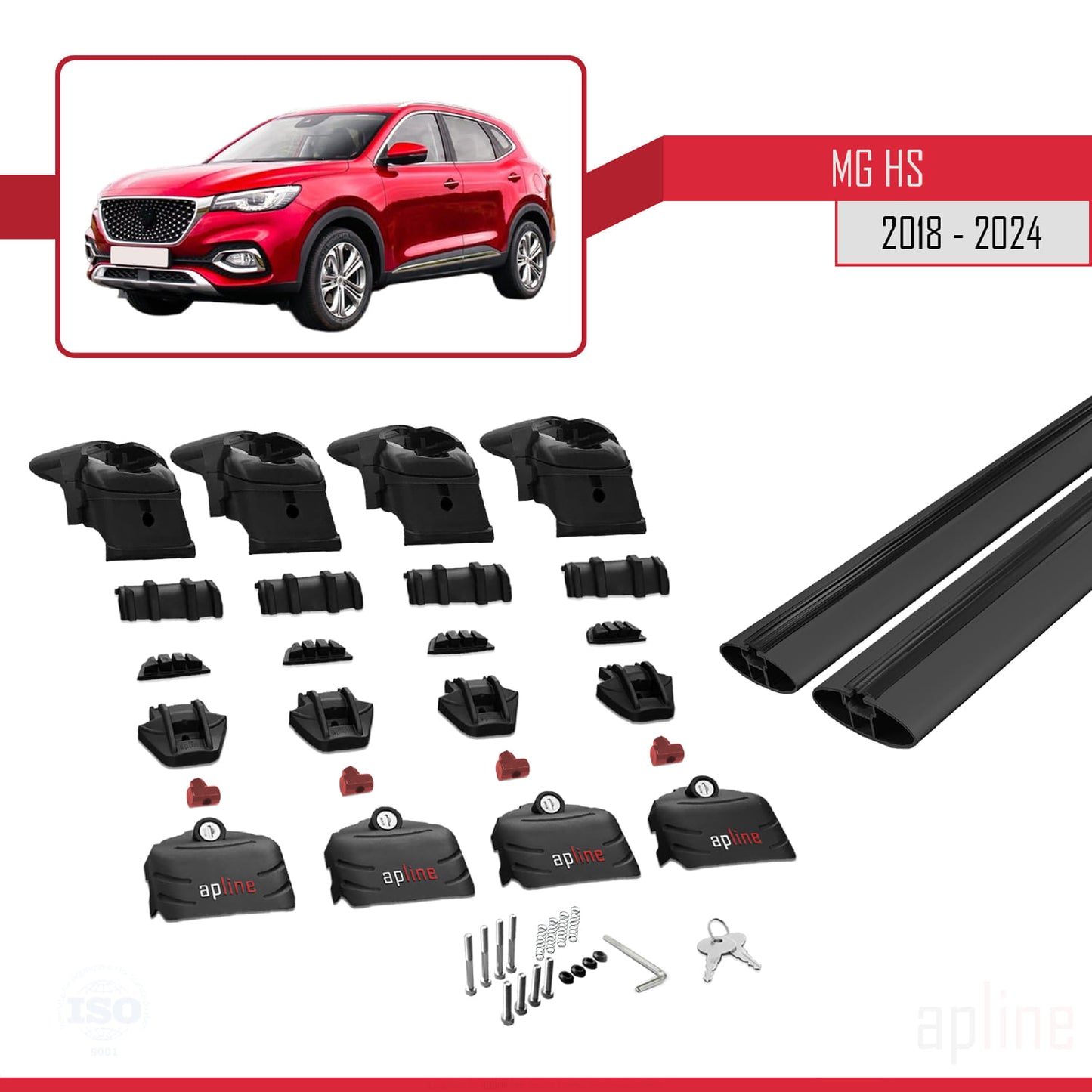 Compatible avec MG HS (AS23) 2018-2024 ACE-2 Barres de Toit Railing Porte-Bagages de Voiture Noir Aluminium 2 Barres