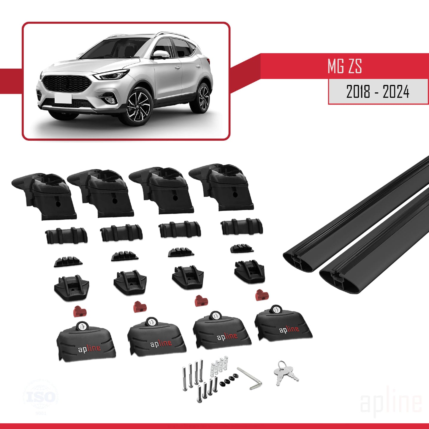 Compatible avec MG ZS 2018-2024 ACE-2 Barres de Toit Railing Porte-Bagages de Voiture Noir Aluminium 2 Barres
