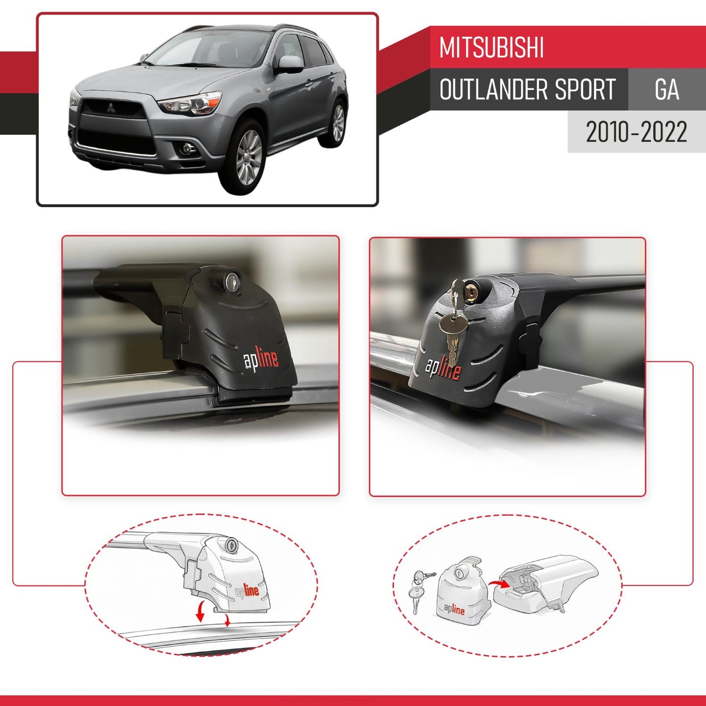Compatible with Mitsubishi Outlander Sport (GA) 2010-2022 ACE-2 Car Roof Rack Cross Bar Black Aluminium 2 Bars