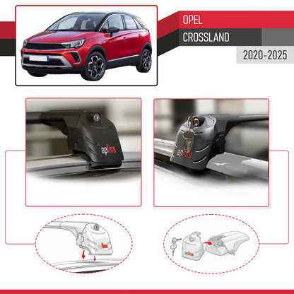 Compatible with Opel Crossland 2020-2024 ACE-2 Car Roof Rack Cross Bar Black Aluminium 2 Bars