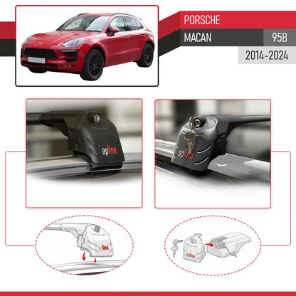 Compatible with Porsche Macan (95B) 2014-2024 ACE-2 Car Roof Rack Cross Bar Black Aluminium 2 Bars