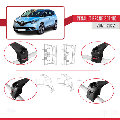 Compatible avec Renault Grand Scenic 4 2017-2022 ACE-2 Barres de Toit Railing Porte-Bagages de Voiture Noir Aluminium 2 Barres