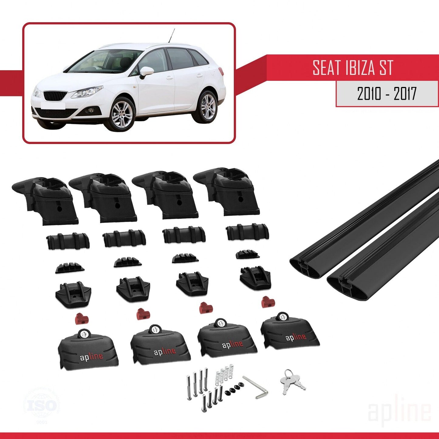 Compatible avec Seat Ibiza 4 (6J) ST 2010-2017 ACE-2 Barres de Toit Railing Porte-Bagages de Voiture Noir Aluminium 2 Barres