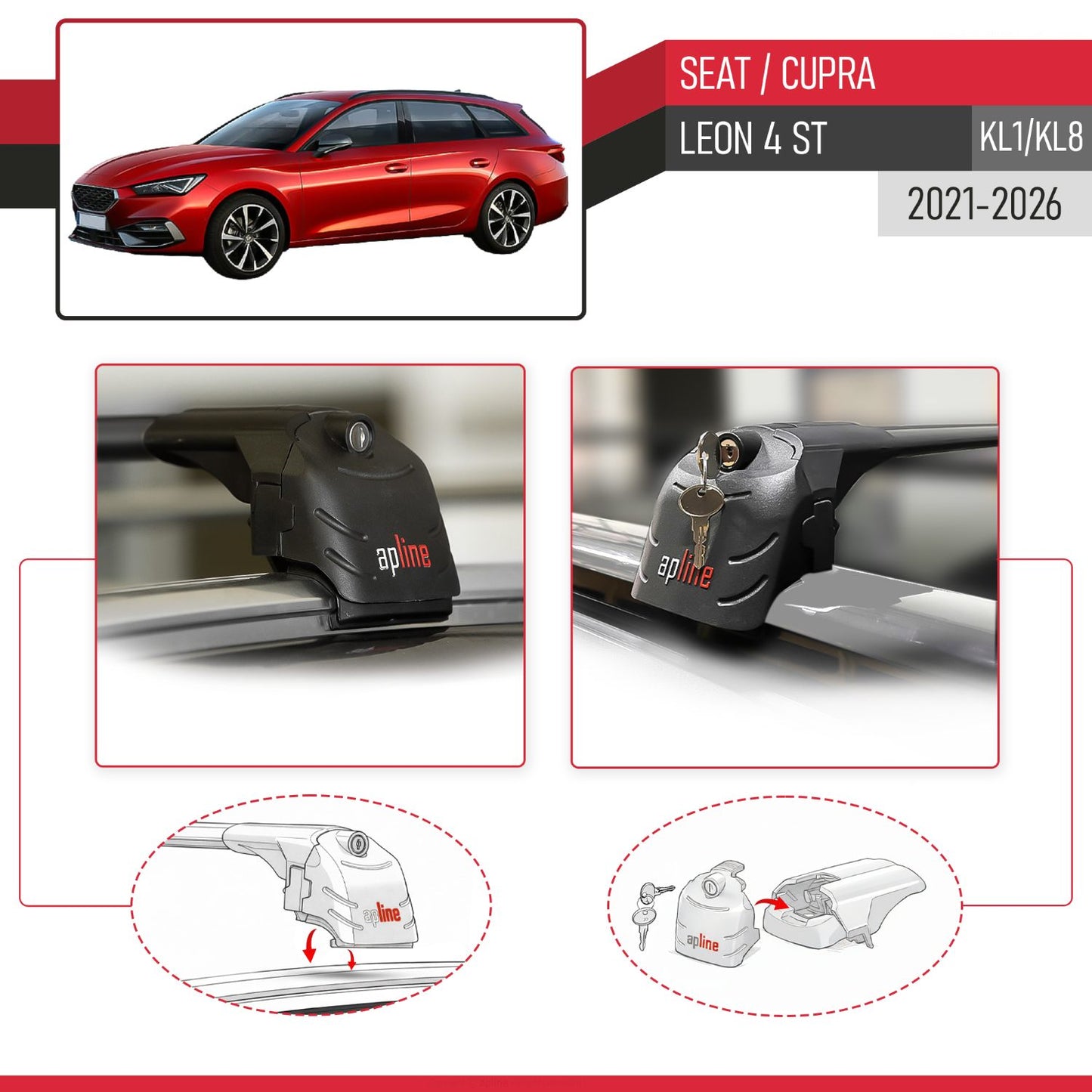 Compatible with Seat/Cupra Leon 4 ST 2021-2025 ACE-2 Car Roof Rack Cross Bar Black Aluminium 2 Bars