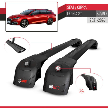 Compatible with Seat/Cupra Leon 4 ST 2021-2025 ACE-2 Car Roof Rack Cross Bar Black Aluminium 2 Bars