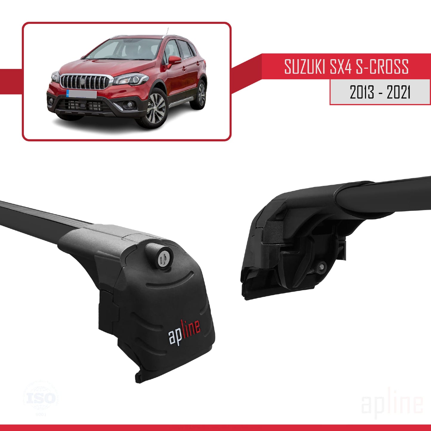 ACE-2 Dakdrager bagagedrager compatibel met Suzuki SX4 S-Cross 3 (JYB) 2013-2021 Spoorstaven Zwart Aluminium 2 Staven