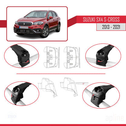 ACE-2 Dakdrager bagagedrager compatibel met Suzuki SX4 S-Cross 3 (JYB) 2013-2021 Spoorstaven Zwart Aluminium 2 Staven