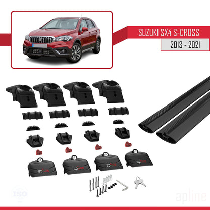 ACE-2 Dakdrager bagagedrager compatibel met Suzuki SX4 S-Cross 3 (JYB) 2013-2021 Spoorstaven Zwart Aluminium 2 Staven