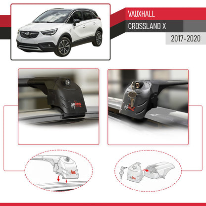 Compatible with Vauxhall Crossland X 2017-2020 ACE-2 Car Roof Rack Cross Bar Black Aluminium 2 Bars