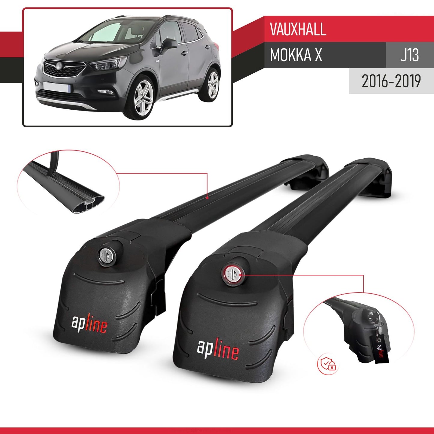 Compatible with Vauxhall Mokka X (J13) 2016-2019 ACE-2 Car Roof Rack Cross Bar Black Aluminium 2 Bars