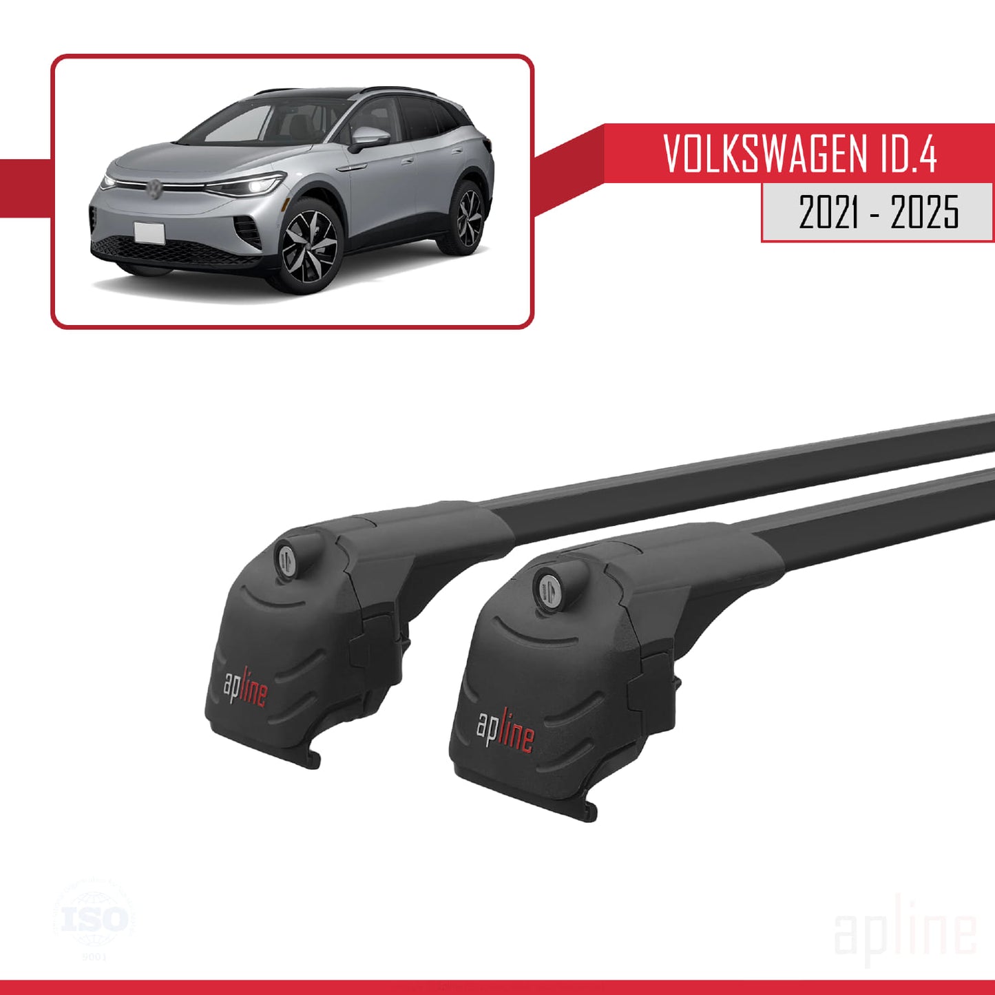 Compatible with Volkswagen ID.4 2020-2025 ACE-2 Car Roof Rack Cross Bar Black Aluminium 2 Bars