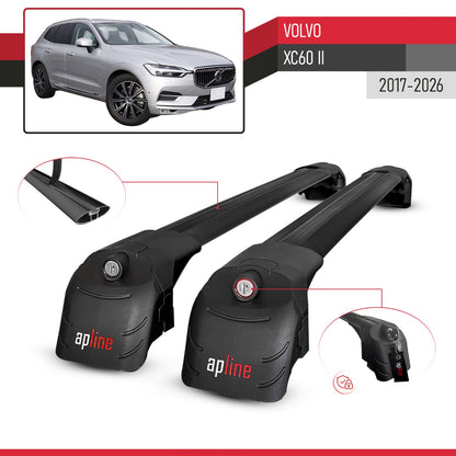 Compatible with Volvo XC60 II 2017-2025 ACE-2 Car Roof Rack Cross Bar Black Aluminium 2 Bars