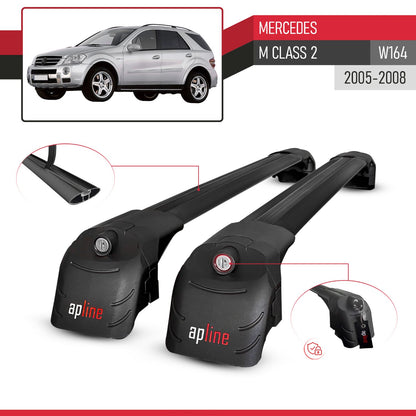 Compatible with Mercedes M Class 2 (W164) Pre-Facelift 2005-2008 ACE-2 Car Roof Rack Cross Bar Black Aluminium 2 Bars