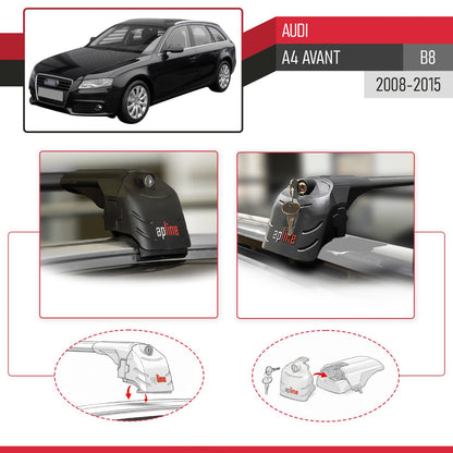 ACE-2 Dakdrager bagagedrager compatibel met A4 (B8) Avant 2008-2015 Spoorstaven Zwart Aluminium 2 Staven