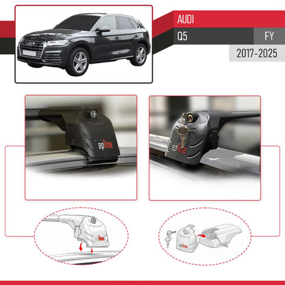 Compatible with Q5 (FY) 2017-2024 ACE-2 Car Roof Rack Cross Bar Black Aluminium 2 Bars