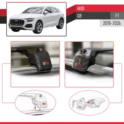 Compatible with Q8 (F1) 2018-2025 ACE-2 Car Roof Rack Cross Bar Black Aluminium 2 Bars