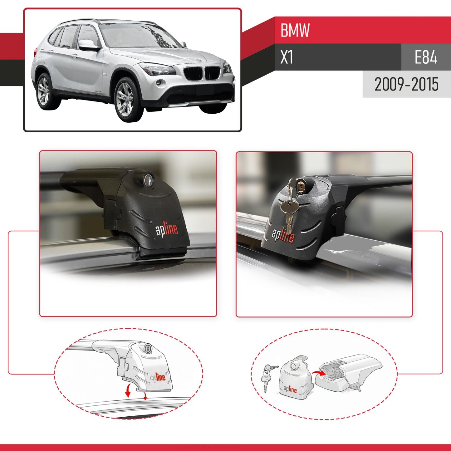 Compatible with BMW X1 (E84) 2010-2015 ACE-2 Car Roof Rack Cross Bar Black Aluminium 2 Bars