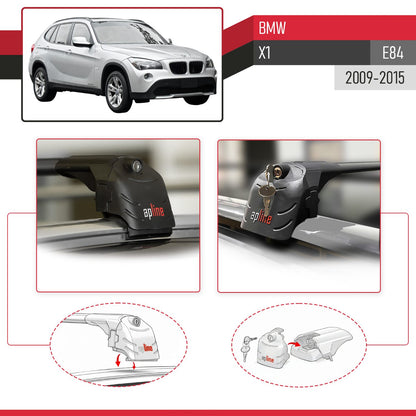 Compatible with BMW X1 (E84) 2010-2015 ACE-2 Car Roof Rack Cross Bar Black Aluminium 2 Bars