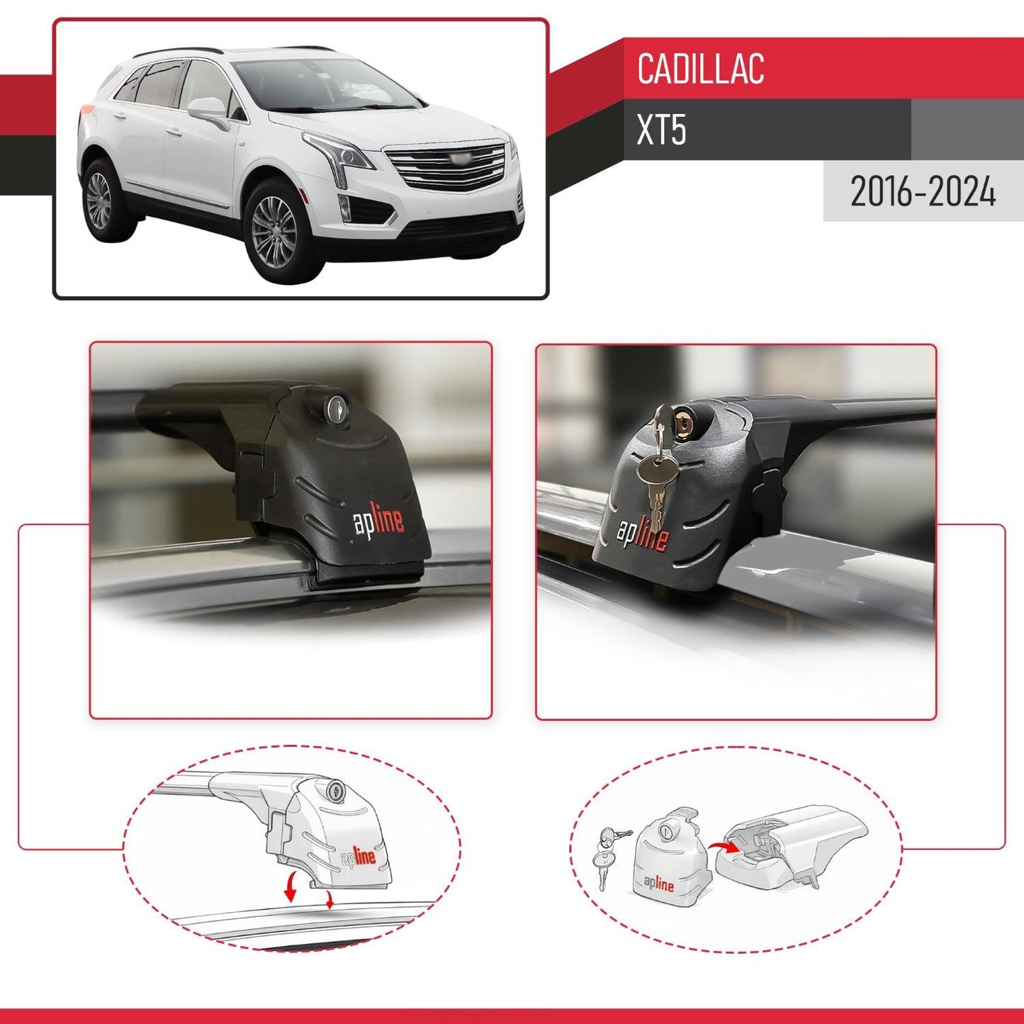 ACE-2 Dakdrager bagagedrager compatibel met Cadillac XT5 2017-2024 Spoorstaven Zwart Aluminium 2 Staven