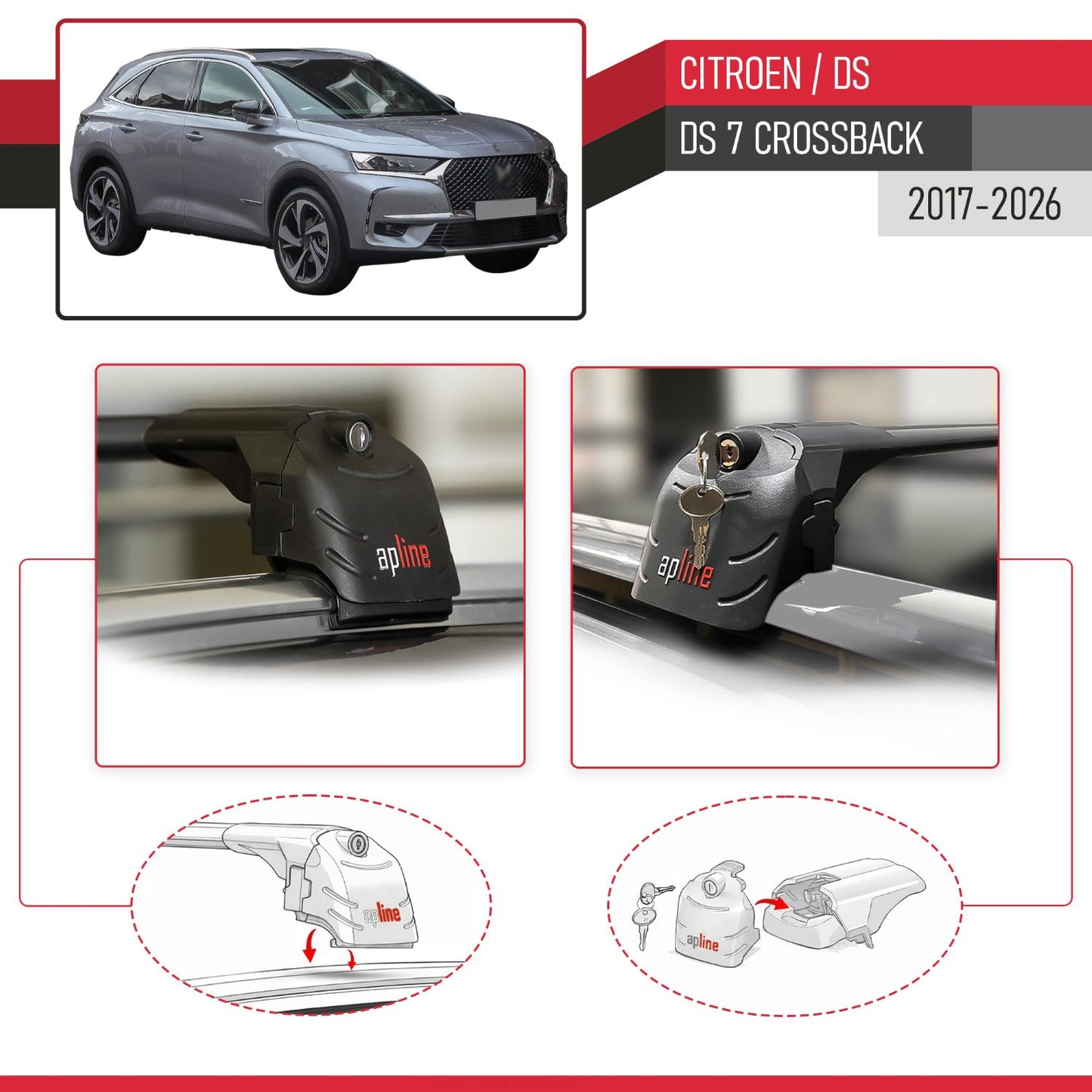 ACE-2 Dakdrager bagagedrager compatibel met Citroen/DS 7 Crossback 2018-2025 Spoorstaven Zwart Aluminium 2 Staven