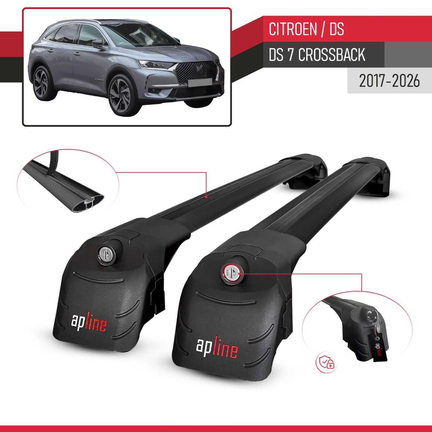 ACE-2 Dakdrager bagagedrager compatibel met Citroen/DS 7 Crossback 2018-2025 Spoorstaven Zwart Aluminium 2 Staven