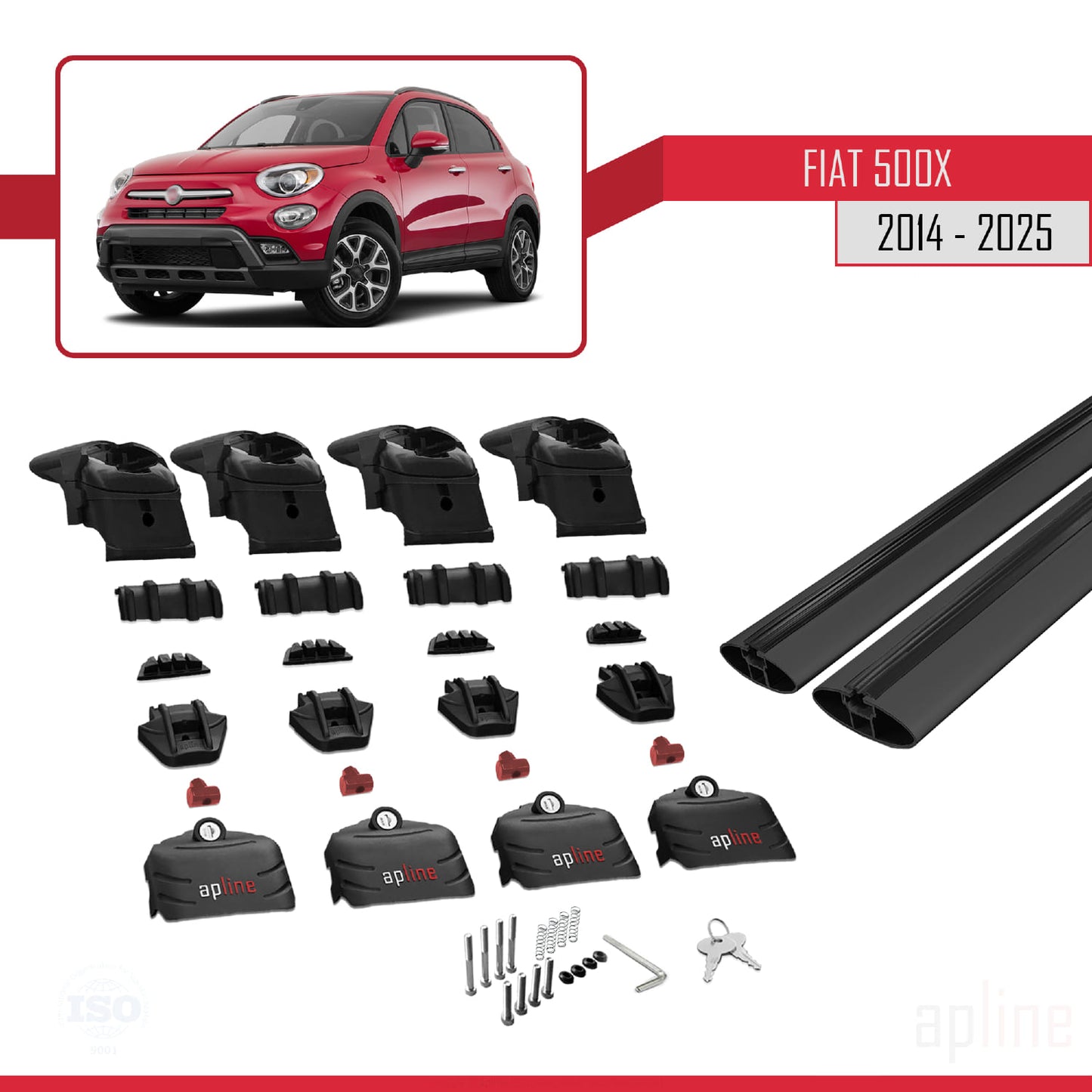 Compatible avec Fiat 500 X 2014-2025 ACE-2 Barres de Toit Railing Porte-Bagages de Voiture Noir Aluminium 2 Barres