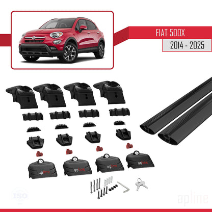 Compatible avec Fiat 500X 2014-2025 ACE-2 Barres de Toit Railing Porte-Bagages de Voiture Noir Aluminium 2 Barres