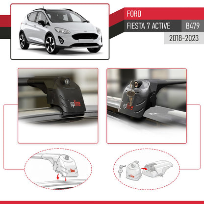 ACE-2 Dakdrager bagagedrager compatibel met Ford Fiesta 7 Active 2018-2023 Spoorstaven Zwart Aluminium 2 Staven