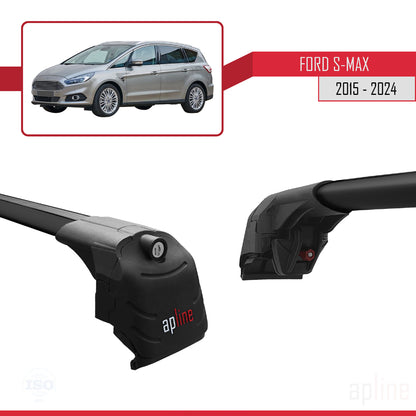 Compatible avec Ford S-Max 2 (CD539) 2015-2023 ACE-2 Barres de Toit Railing Porte-Bagages de Voiture Noir Aluminium 2 Barres