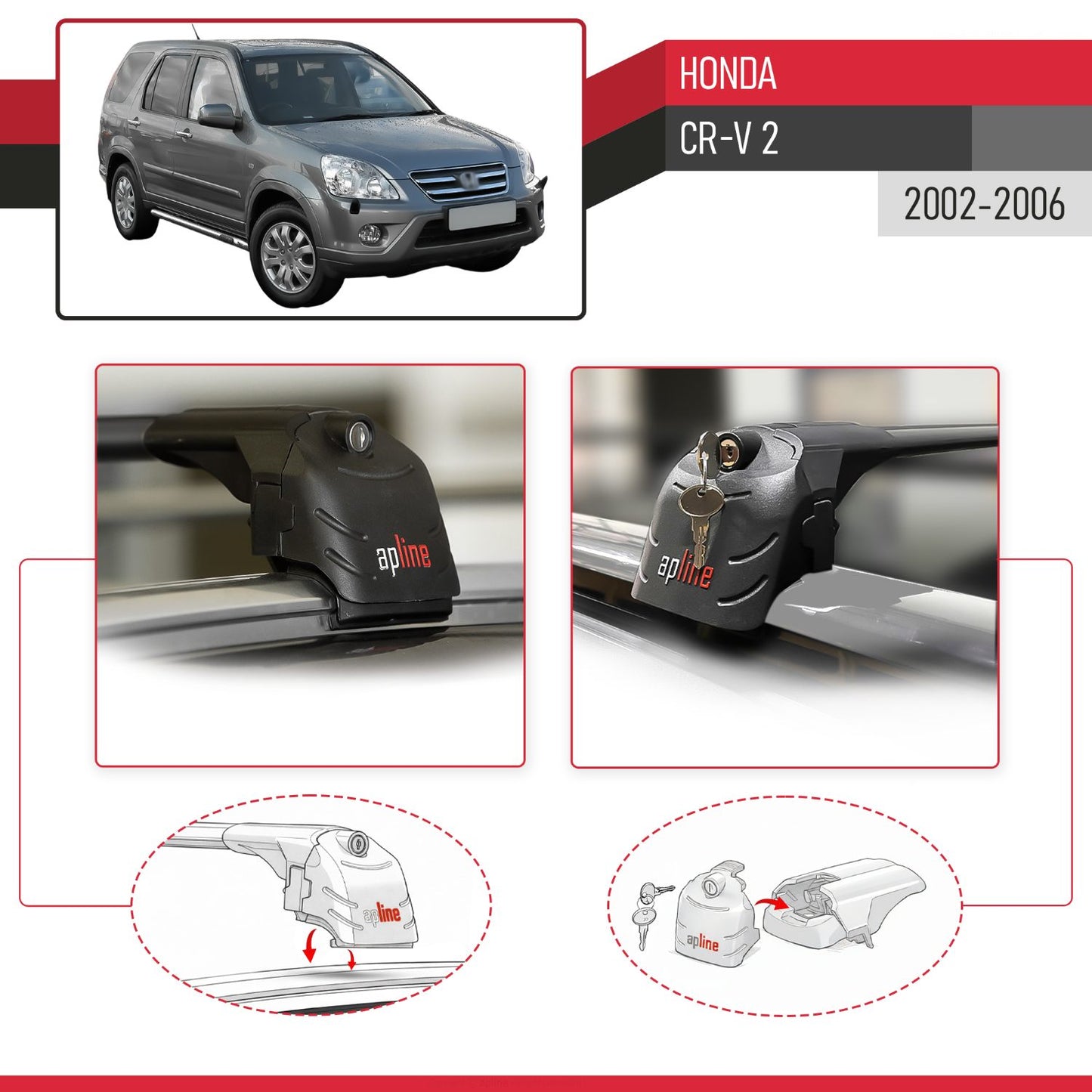 ACE-2 Dakdrager bagagedrager compatibel met Honda CR-V 2 2002-2006 Spoorstaven Zwart Aluminium 2 Staven